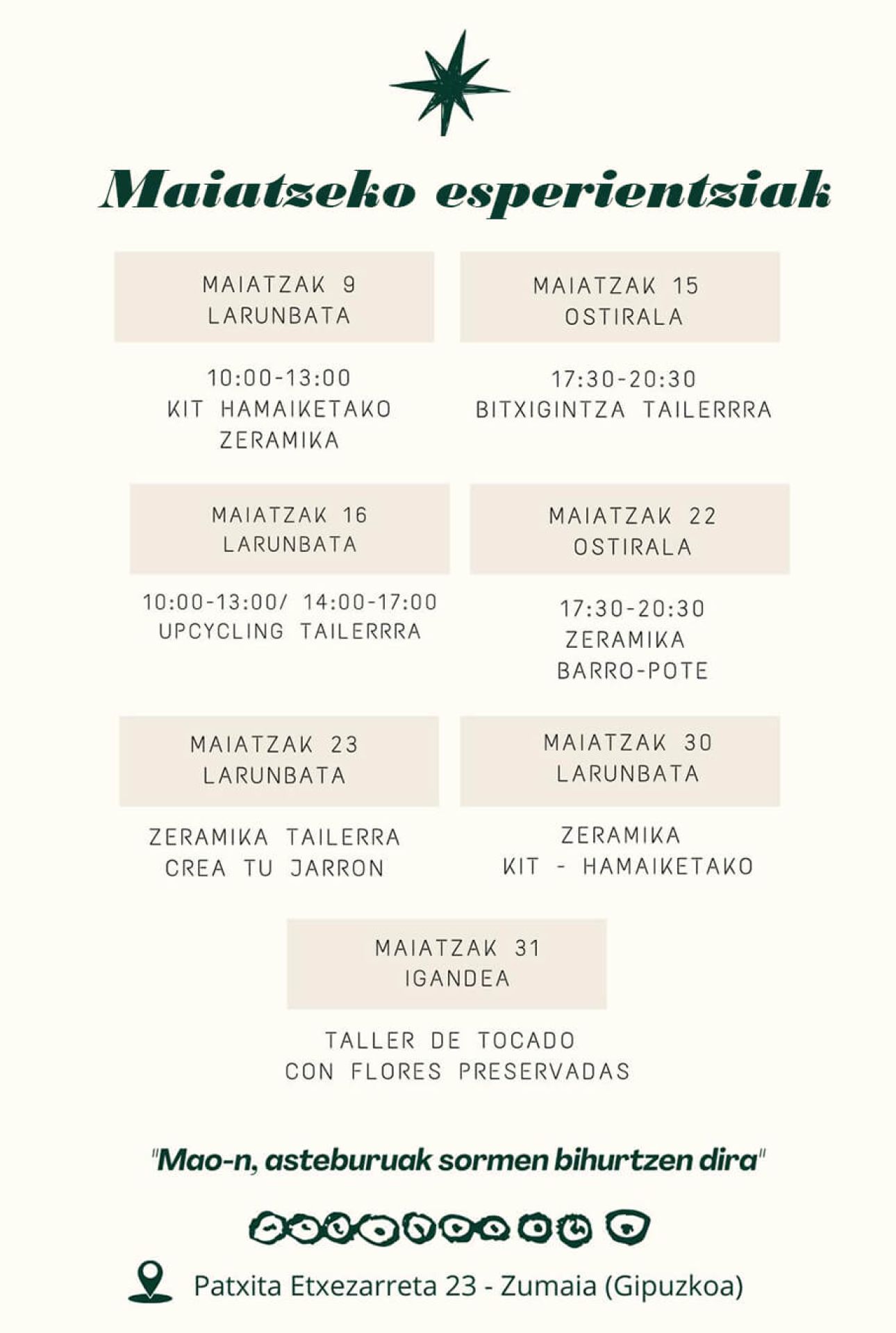 Talleres creativos en Zumaia – Mayo 2026